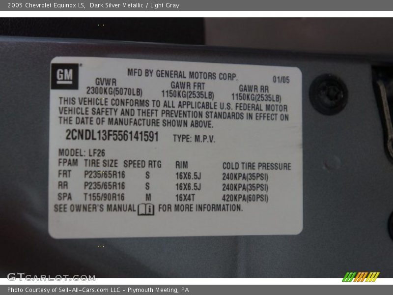 Dark Silver Metallic / Light Gray 2005 Chevrolet Equinox LS