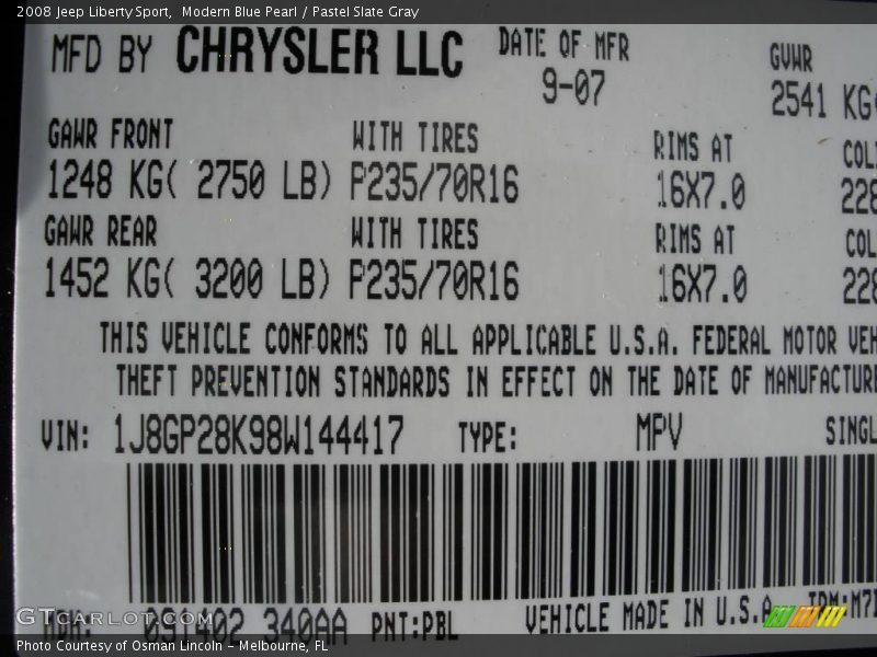 Modern Blue Pearl / Pastel Slate Gray 2008 Jeep Liberty Sport