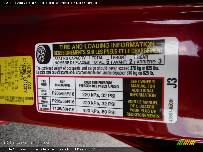 Barcelona Red Metallic / Dark Charcoal 2012 Toyota Corolla S