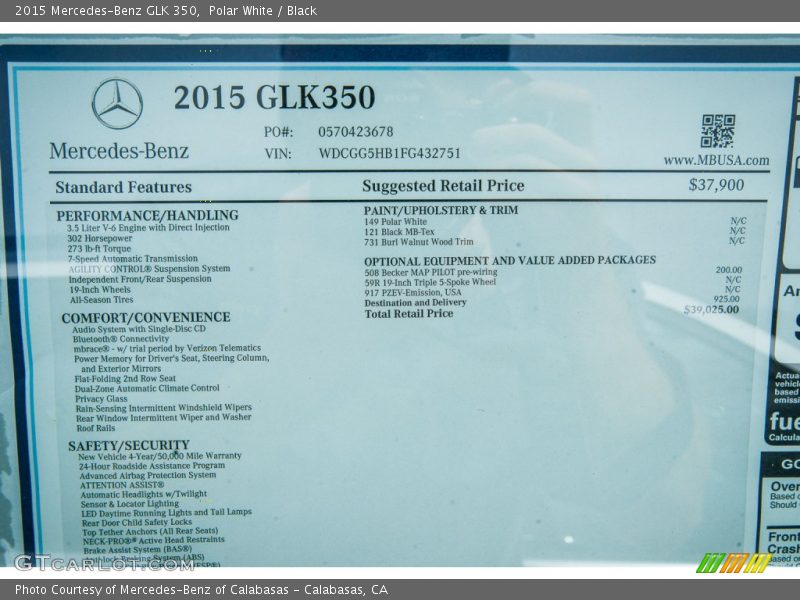 Polar White / Black 2015 Mercedes-Benz GLK 350