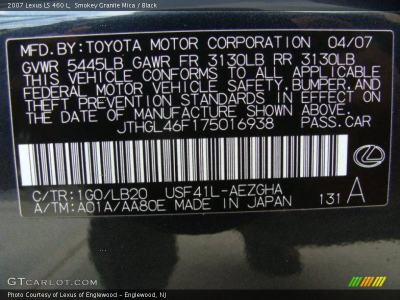 Smokey Granite Mica / Black 2007 Lexus LS 460 L