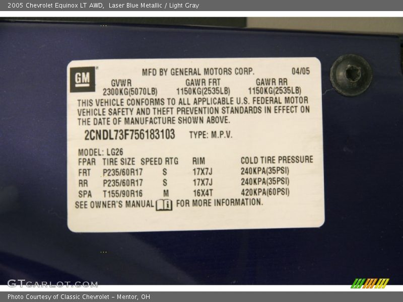 Laser Blue Metallic / Light Gray 2005 Chevrolet Equinox LT AWD