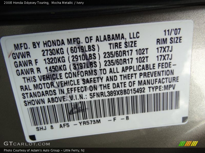 Mocha Metallic / Ivory 2008 Honda Odyssey Touring