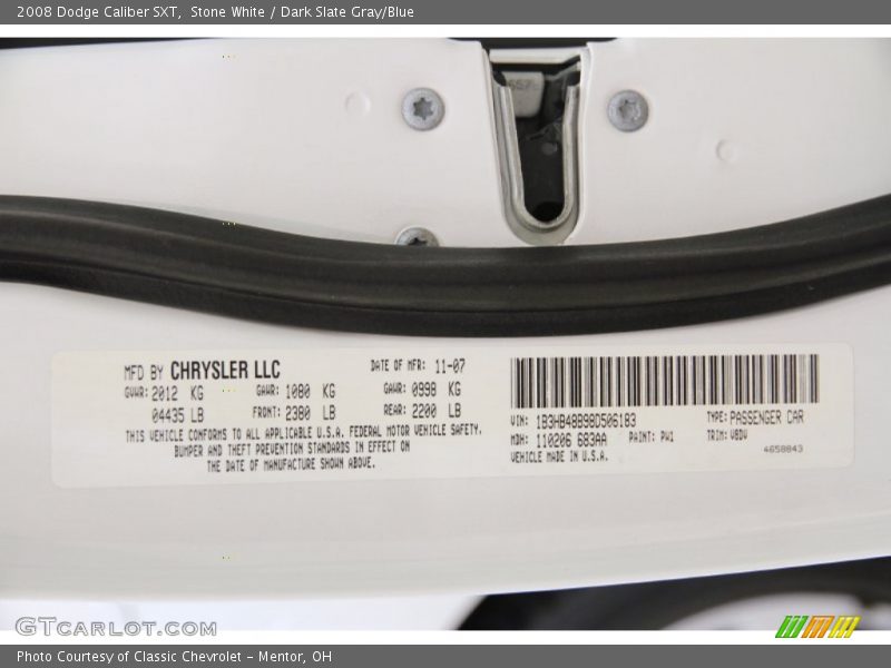 Stone White / Dark Slate Gray/Blue 2008 Dodge Caliber SXT