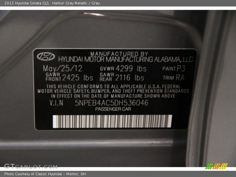 Harbor Gray Metallic / Gray 2013 Hyundai Sonata GLS