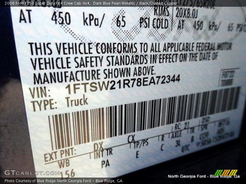 Dark Blue Pearl Metallic / Black/Dusted Copper 2008 Ford F250 Super Duty FX4 Crew Cab 4x4