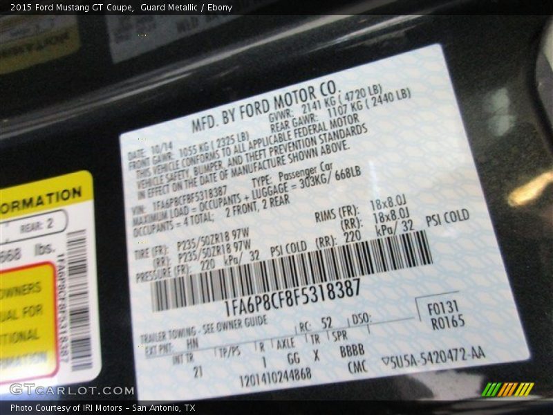 Guard Metallic / Ebony 2015 Ford Mustang GT Coupe