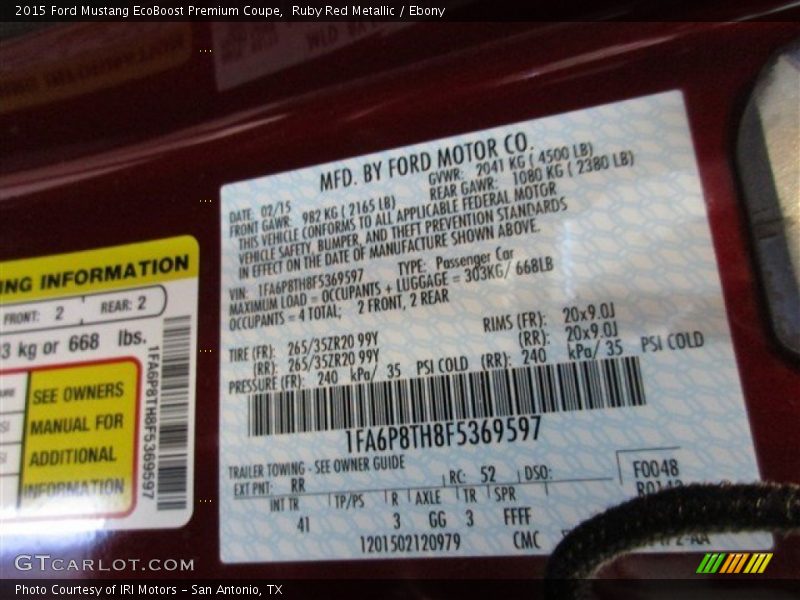 Ruby Red Metallic / Ebony 2015 Ford Mustang EcoBoost Premium Coupe