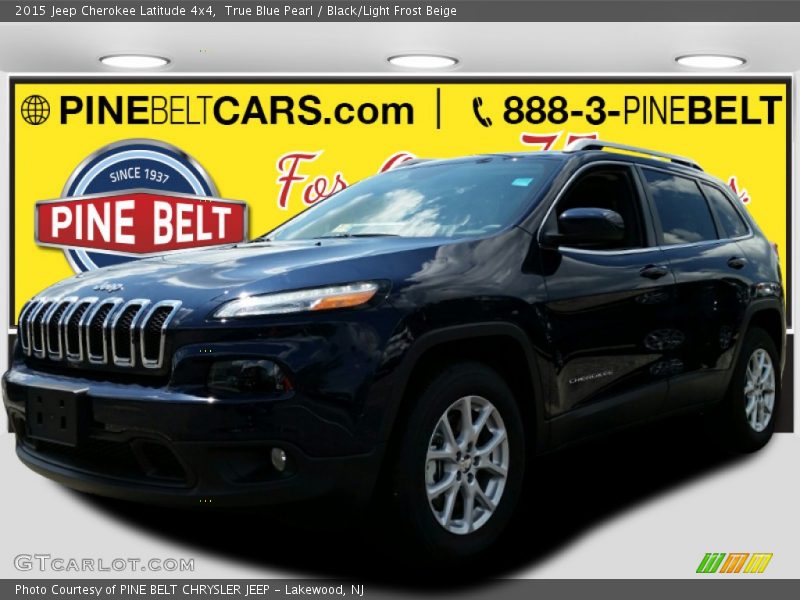 True Blue Pearl / Black/Light Frost Beige 2015 Jeep Cherokee Latitude 4x4