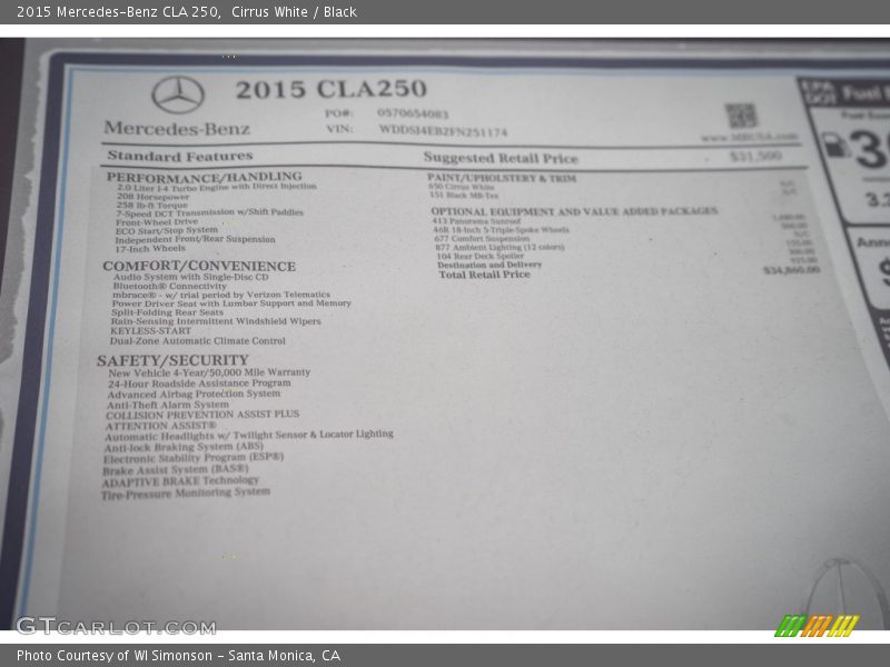 Cirrus White / Black 2015 Mercedes-Benz CLA 250