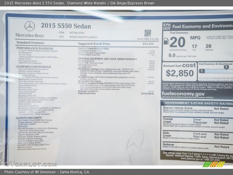Diamond White Metallic / Silk Beige/Espresso Brown 2015 Mercedes-Benz S 550 Sedan
