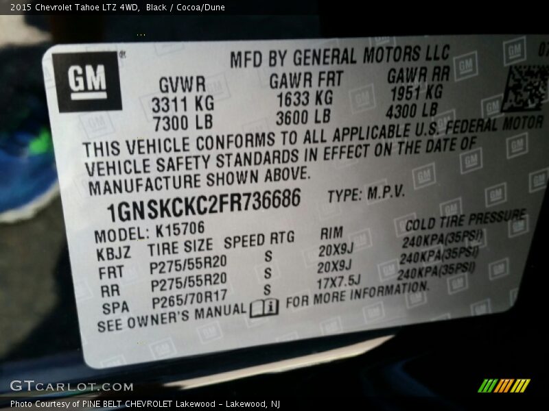 Black / Cocoa/Dune 2015 Chevrolet Tahoe LTZ 4WD