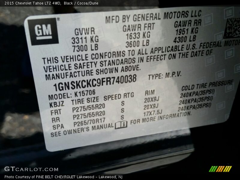 Black / Cocoa/Dune 2015 Chevrolet Tahoe LTZ 4WD