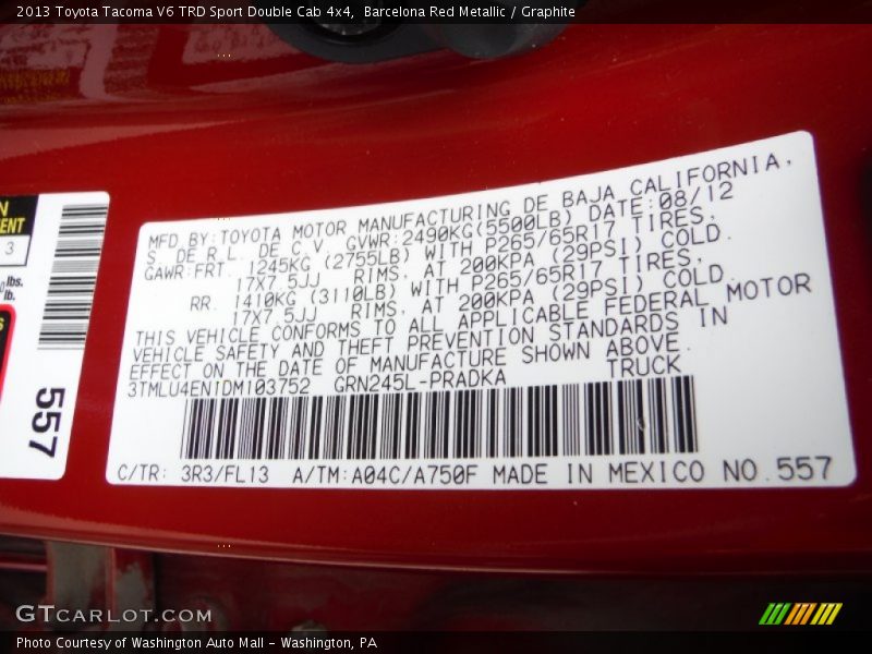 Barcelona Red Metallic / Graphite 2013 Toyota Tacoma V6 TRD Sport Double Cab 4x4