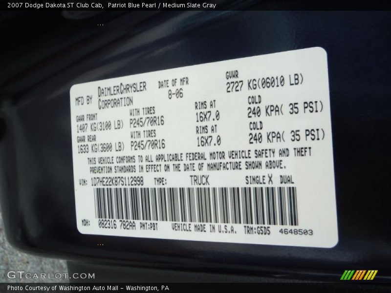 Patriot Blue Pearl / Medium Slate Gray 2007 Dodge Dakota ST Club Cab