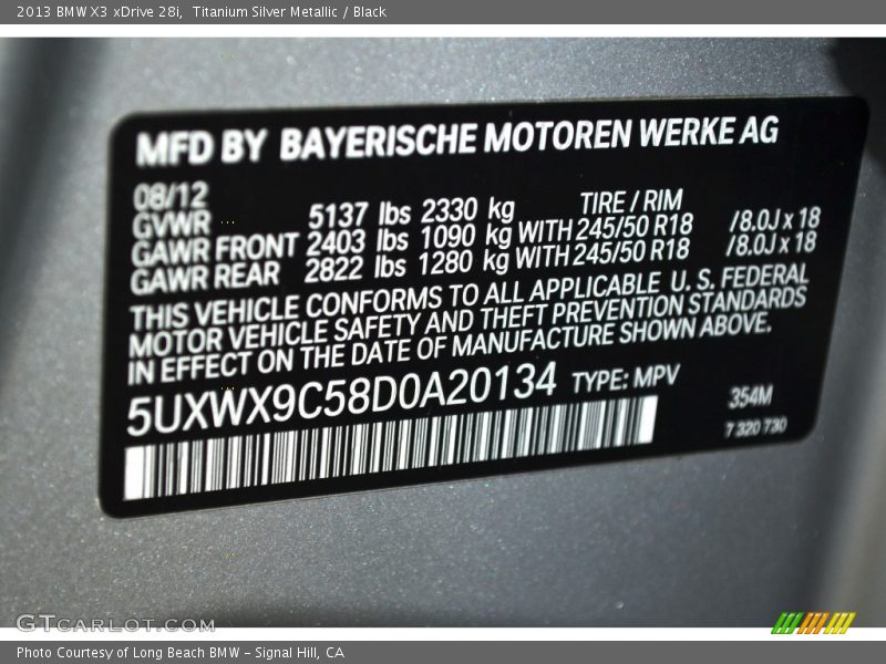 Titanium Silver Metallic / Black 2013 BMW X3 xDrive 28i