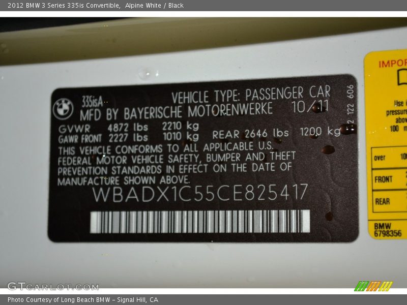 Alpine White / Black 2012 BMW 3 Series 335is Convertible