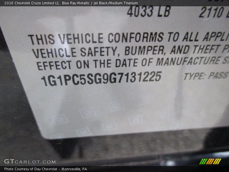 Blue Ray Metallic / Jet Black/Medium Titanium 2016 Chevrolet Cruze Limited LS