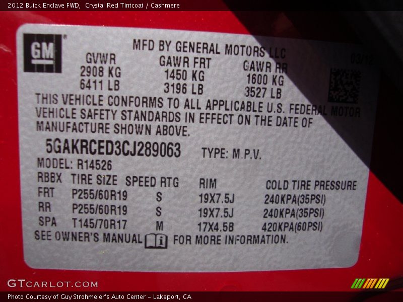 Crystal Red Tintcoat / Cashmere 2012 Buick Enclave FWD