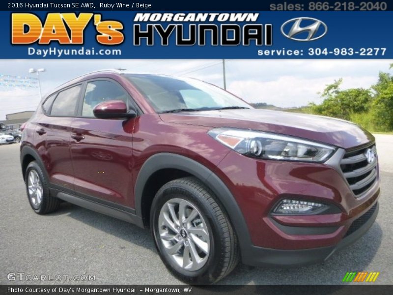 Ruby Wine / Beige 2016 Hyundai Tucson SE AWD