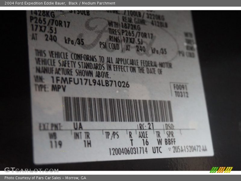 Black / Medium Parchment 2004 Ford Expedition Eddie Bauer