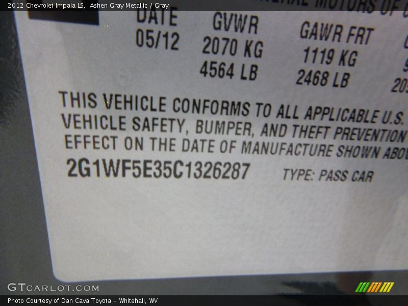 Ashen Gray Metallic / Gray 2012 Chevrolet Impala LS