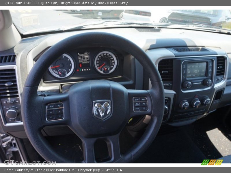 Bright Silver Metallic / Black/Diesel Gray 2014 Ram 1500 SLT Quad Cab