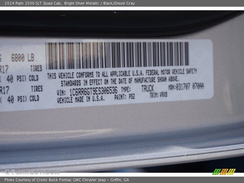 Bright Silver Metallic / Black/Diesel Gray 2014 Ram 1500 SLT Quad Cab