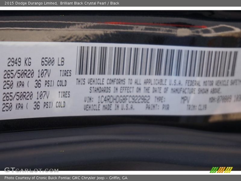 Brilliant Black Crystal Pearl / Black 2015 Dodge Durango Limited