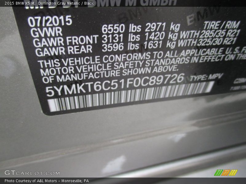 Donington Gray Metallic / Black 2015 BMW X5 M