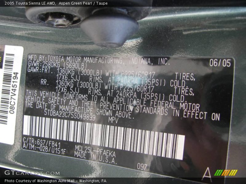 Aspen Green Pearl / Taupe 2005 Toyota Sienna LE AWD