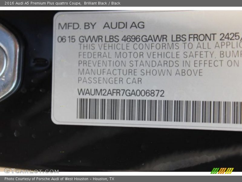 Brilliant Black / Black 2016 Audi A5 Premium Plus quattro Coupe