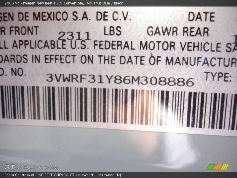Aquarius Blue / Black 2006 Volkswagen New Beetle 2.5 Convertible