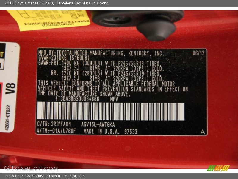 Barcelona Red Metallic / Ivory 2013 Toyota Venza LE AWD