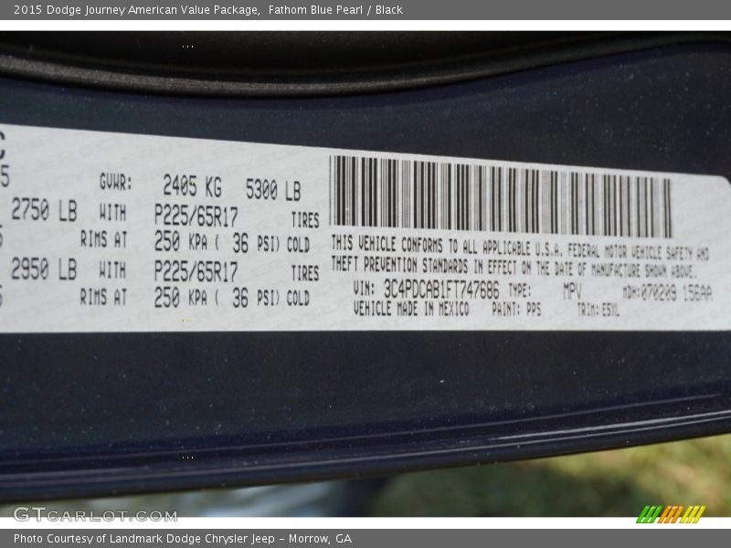Fathom Blue Pearl / Black 2015 Dodge Journey American Value Package