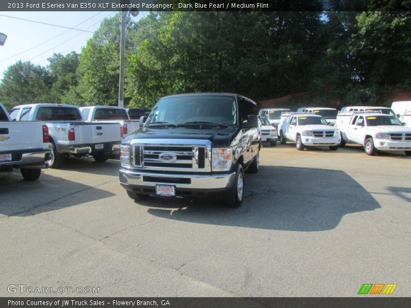 Dark Blue Pearl / Medium Flint 2013 Ford E Series Van E350 XLT Extended Passenger