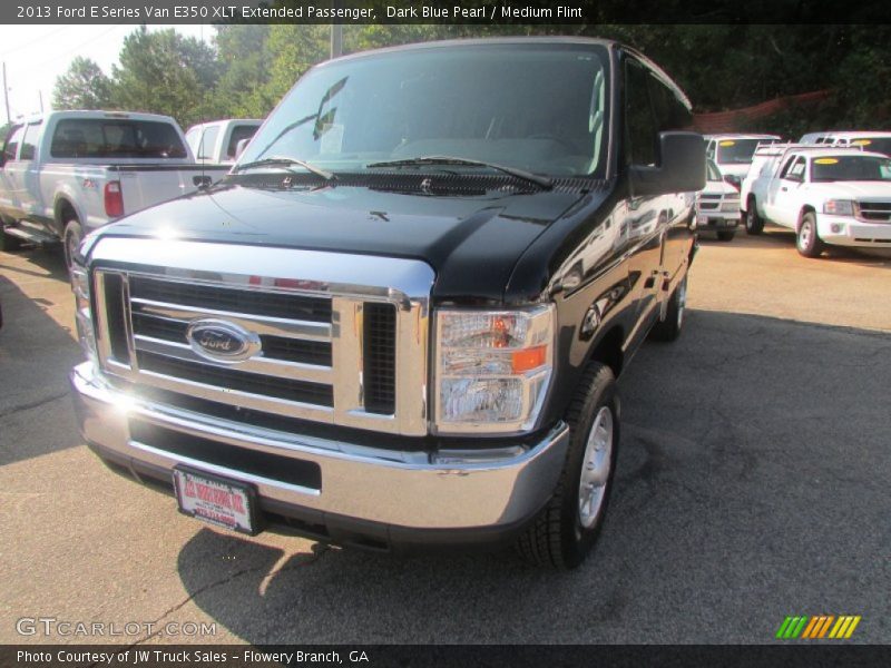 Dark Blue Pearl / Medium Flint 2013 Ford E Series Van E350 XLT Extended Passenger