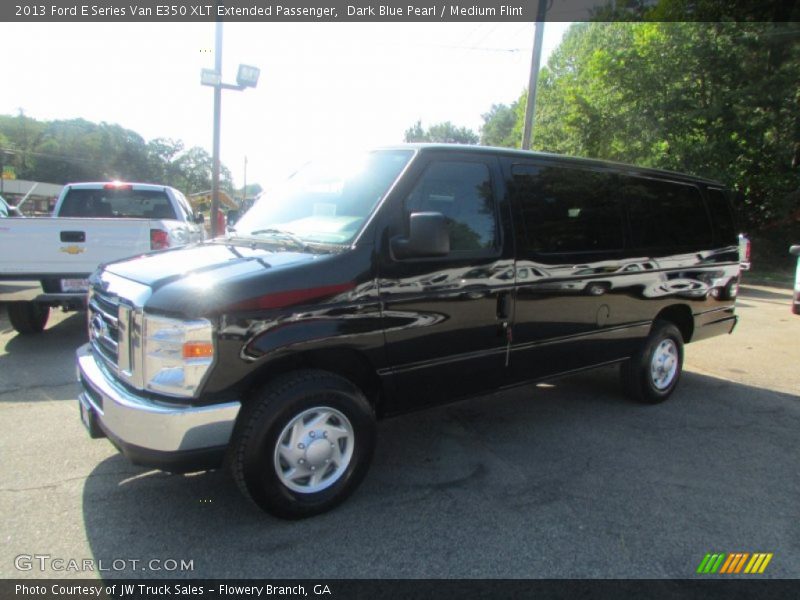 Dark Blue Pearl / Medium Flint 2013 Ford E Series Van E350 XLT Extended Passenger