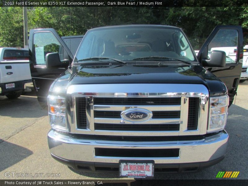 Dark Blue Pearl / Medium Flint 2013 Ford E Series Van E350 XLT Extended Passenger