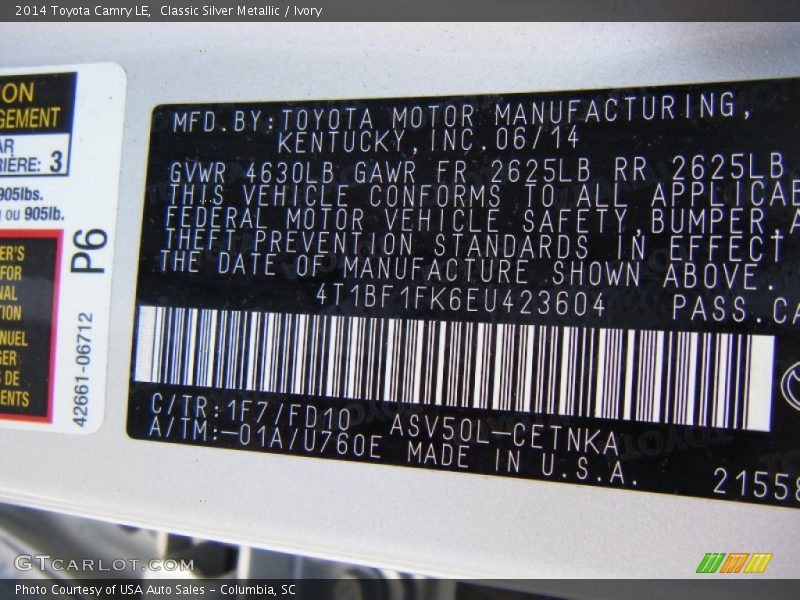 Classic Silver Metallic / Ivory 2014 Toyota Camry LE