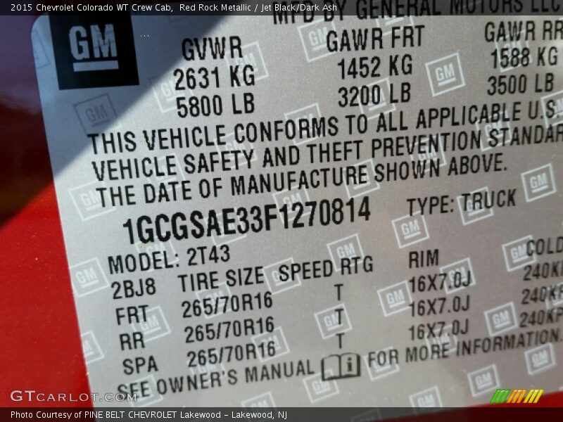 Red Rock Metallic / Jet Black/Dark Ash 2015 Chevrolet Colorado WT Crew Cab