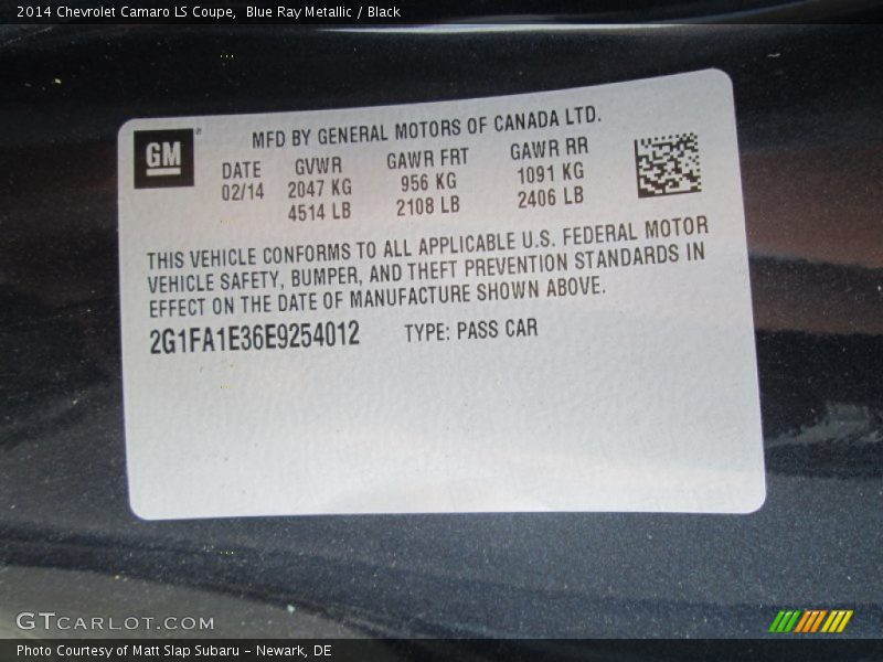 Blue Ray Metallic / Black 2014 Chevrolet Camaro LS Coupe