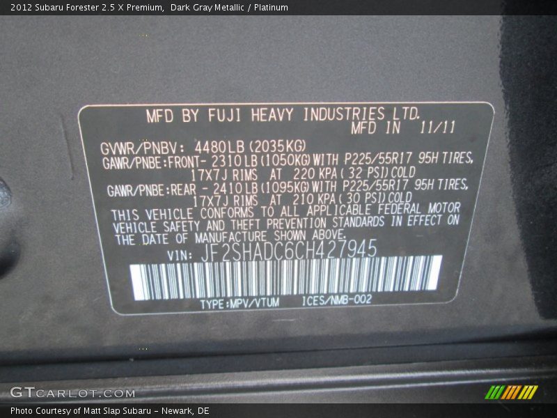 Dark Gray Metallic / Platinum 2012 Subaru Forester 2.5 X Premium