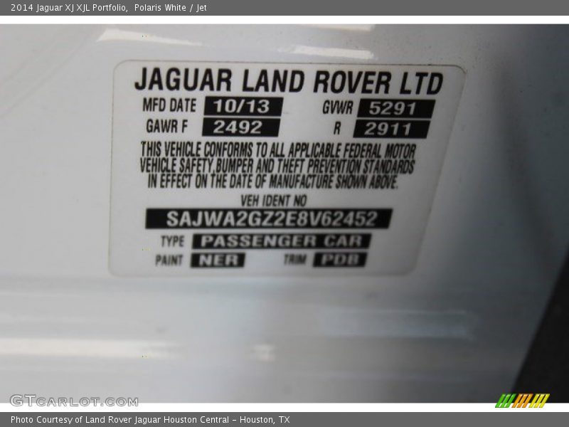 2014 XJ XJL Portfolio Polaris White Color Code NER