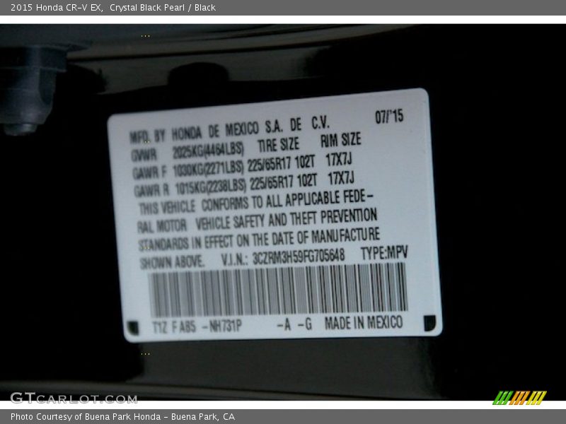 Crystal Black Pearl / Black 2015 Honda CR-V EX