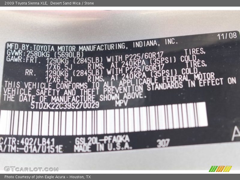 Desert Sand Mica / Stone 2009 Toyota Sienna XLE