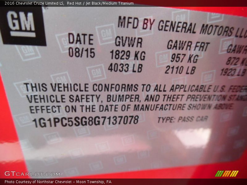 Red Hot / Jet Black/Medium Titanium 2016 Chevrolet Cruze Limited LS