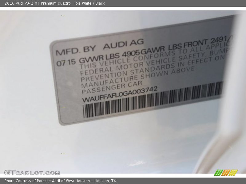 Ibis White / Black 2016 Audi A4 2.0T Premium quattro