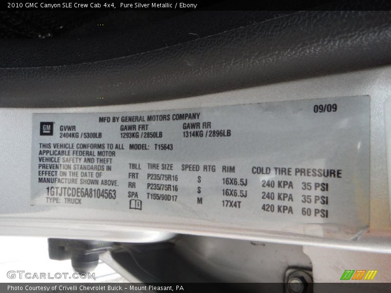 Pure Silver Metallic / Ebony 2010 GMC Canyon SLE Crew Cab 4x4