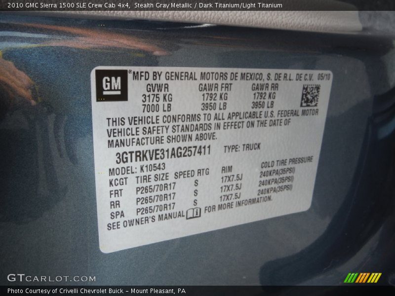 Stealth Gray Metallic / Dark Titanium/Light Titanium 2010 GMC Sierra 1500 SLE Crew Cab 4x4